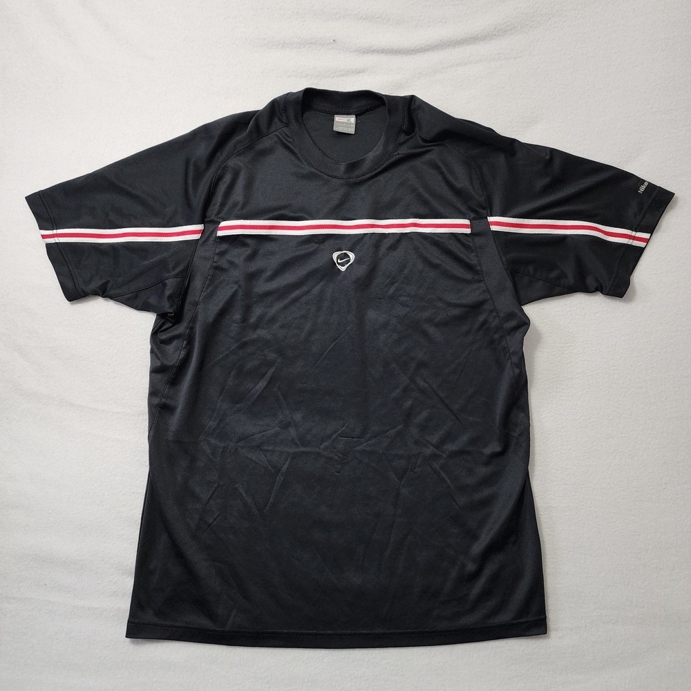 Vintage Y2k Nike Center Swoosh T Shirt Mens XL Black Red Athletic Stripe Rare